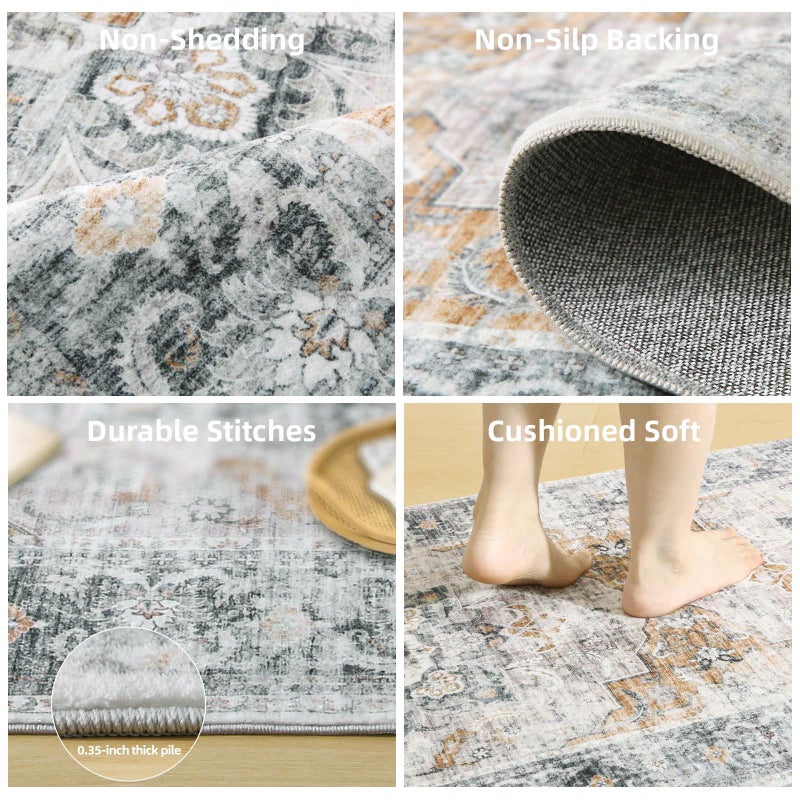 palohom 8x10 Area Rugs for Living Room: Washable Rug for Bedroom Non Slip Low Pile Soft Faux Wool Non Shedding Vintage Boho Large Carpet Rug for Dining Room Kitchen Nursery Under Table Farmhouse Office Indoor - Image 3
