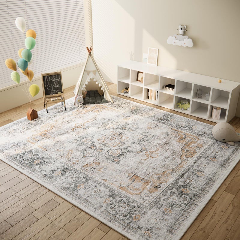 palohom 8x10 Area Rugs for Living Room: Washable Rug for Bedroom Non Slip Low Pile Soft Faux Wool Non Shedding Vintage Boho Large Carpet Rug for Dining Room Kitchen Nursery Under Table Farmhouse Office Indoor - Image 5