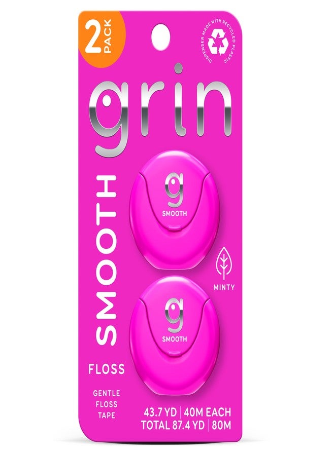GRIN Smooth Dental Floss Tape – 2 Pack (87.4 Yards Total | Gentle Floss Tape | Minty | Strong, Shred-Resistant | Compact Dispenser Made with Recycled Plastic - Image 1