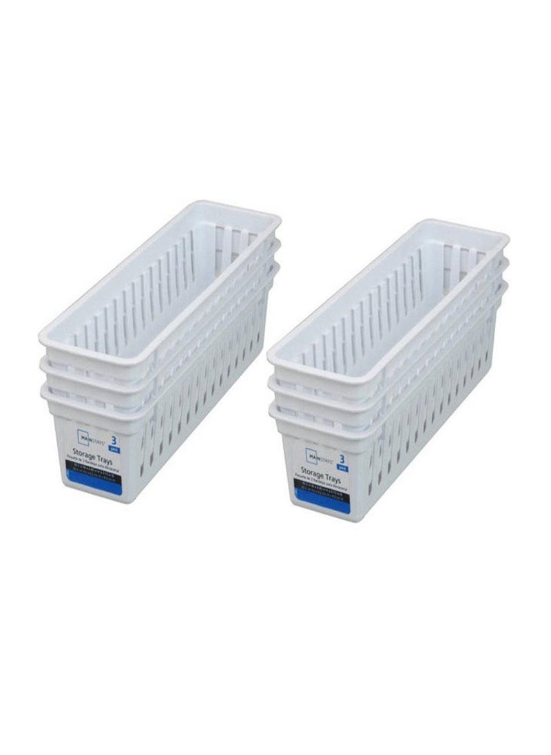FriendShip Shop Mainstays Slim Plastic Storage Trays Baskets in White Set of 6 