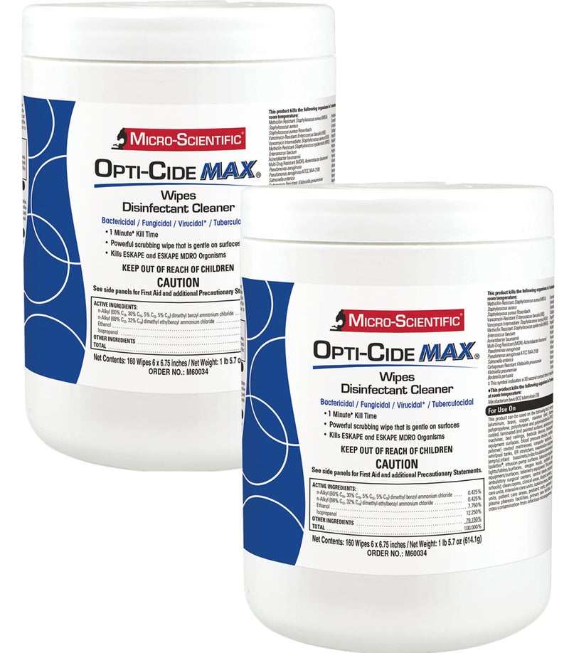 Micro-Scientific Opti-Cide Max Disinfecting Wipes (2 Pack) - 320 Wipes - Hospital Grade EPA Registered Disinfectant Cleaner - Image 1