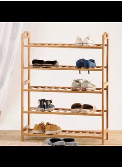 watheer Mikakus 5-Tier Bamboo Shoe Rack Durable Freestanding Shoe Storage Organizer for Bedroom Closets, Entryways, and Sneakers - Wood  - Image 2