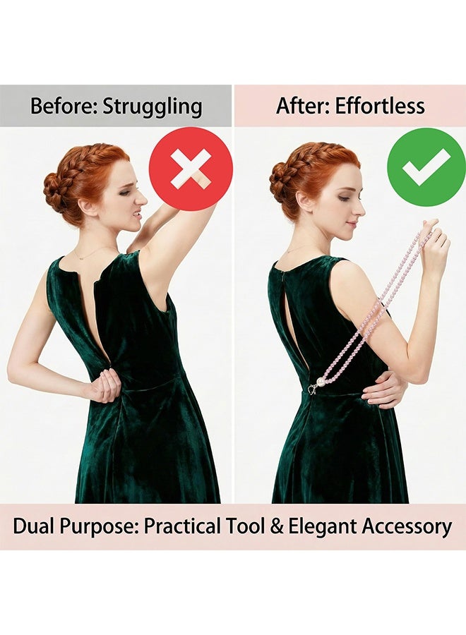 Dress Zipper Helper, 25.5" Dress Zipper Puller with Clip, Beaded Zip Pull Assistant Chain, Back Zip Puller Aid Tool for Long Dresses, Boots, Elderly, Zipping Up Down Dress by Yourself B - Image 2