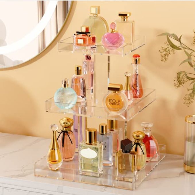 NIUBEE 3-Tier Perfume Organizer, Clear Resin, Rectangular Tray, Sturdy Design, Space Saver, Convenient Access, Easy Assembly - Image 2