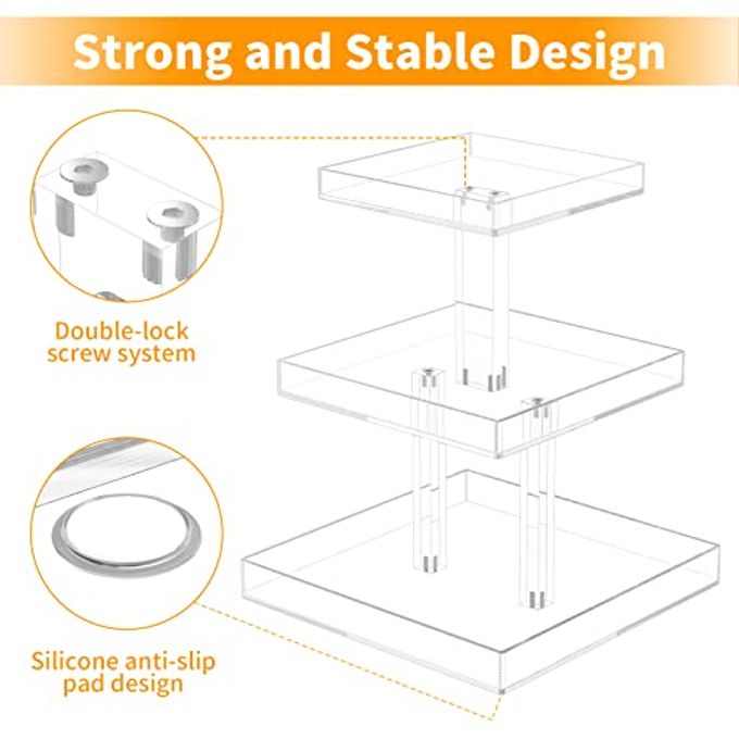 NIUBEE 3-Tier Perfume Organizer, Clear Resin, Rectangular Tray, Sturdy Design, Space Saver, Convenient Access, Easy Assembly - Image 3