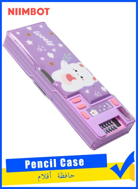 Upgrade Pop Up Multifunction Pencil Case for Kids, with Calculator Sharpener Cute School Supplies Multifunction Stationery Organizer Space Gift for Kids Teens Purple