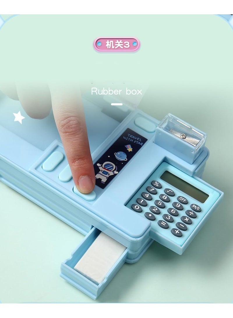 Upgrade Pop Up Multifunction Pencil Case for Kids, with Calculator Sharpener Cute School Supplies Multifunction Stationery Organizer Space Gift for Kids Teens Purple
