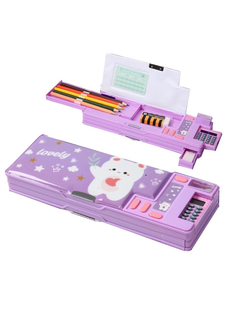 Generic - Upgrade Pop Up Multifunction Pencil Case for Kids, with Calculator Sharpener Cute School Supplies Multifunction Stationery Organizer Space Gift for Kids Teens Purple - Image 1