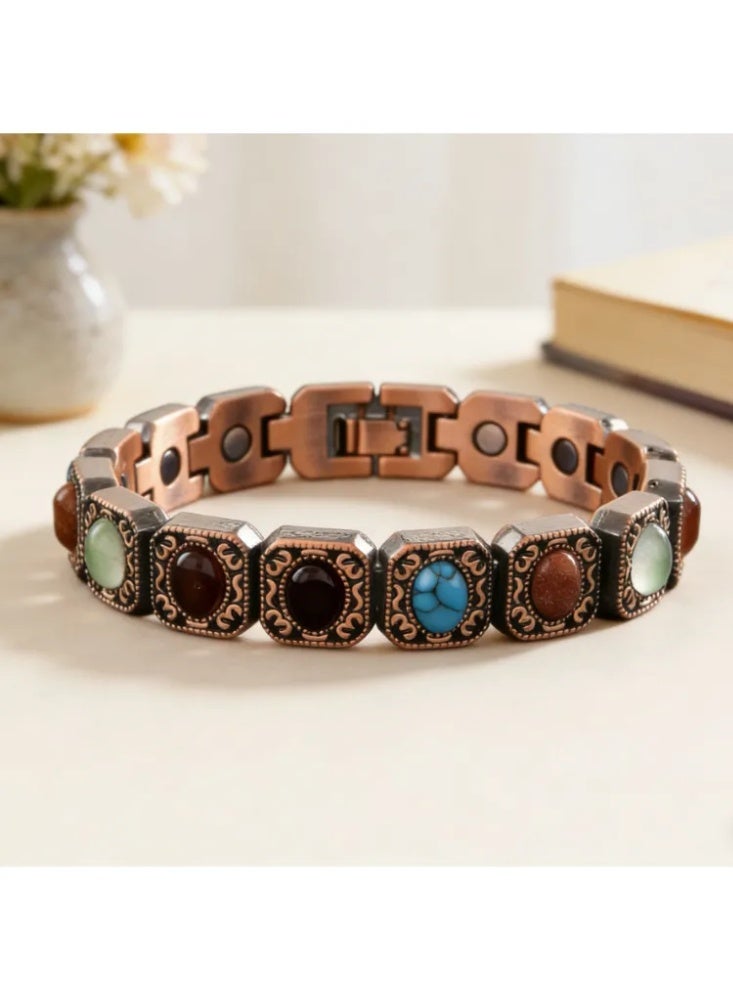 Square antique copper brushed multi-color magnet men's bracelet - Image 2