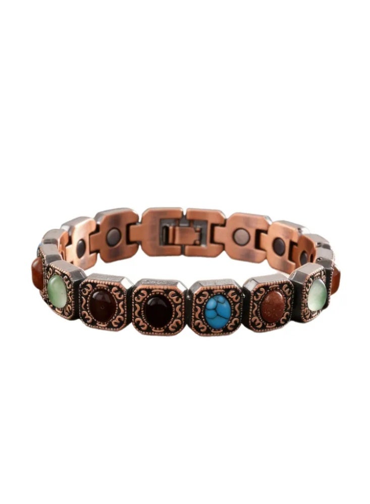 Square antique copper brushed multi-color magnet men's bracelet - Image 1