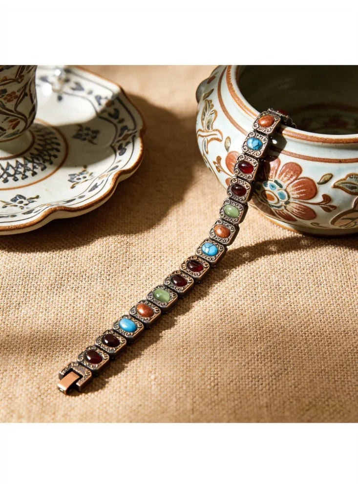 Square antique copper brushed multi-color magnet men's bracelet - Image 3