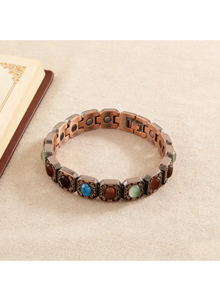Square antique copper brushed multi-color magnet men's bracelet - Image 4