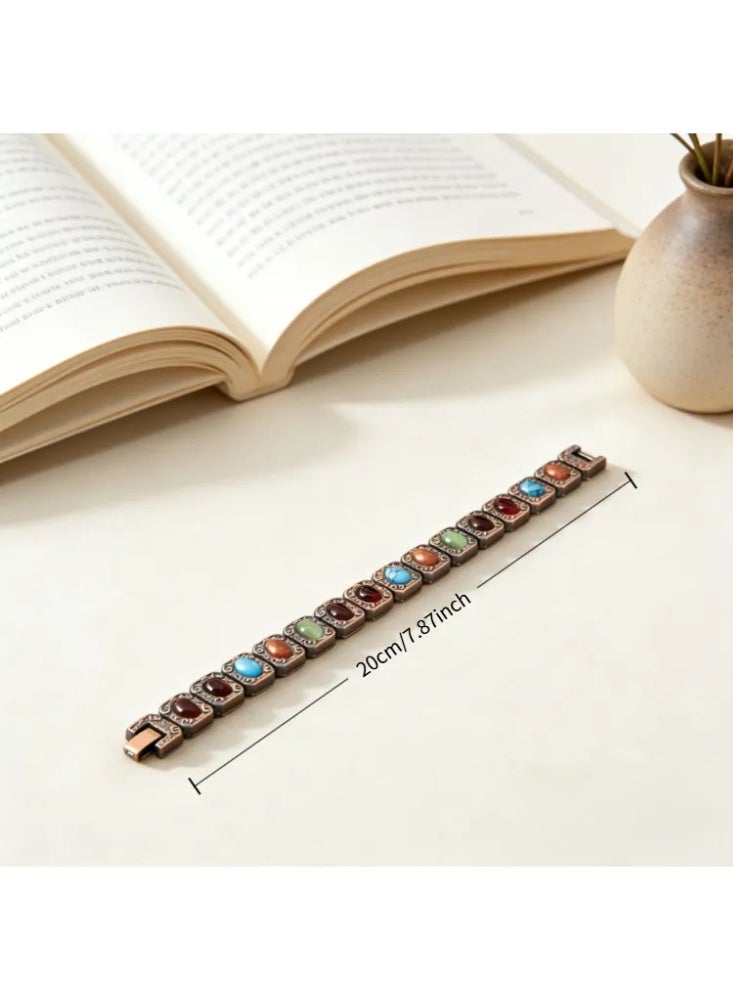 Square antique copper brushed multi-color magnet men's bracelet - Image 5