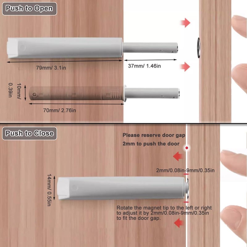 CBRIVE Store Push to Open Door Latch Cabinet Hardware 4 Pack Magnetic Push Latches & Lock for Hidden Door Heavy Duty Magnet Push Release Drawer Pull Tip on Closet Close Touch Locking Strong Pop Out, Grey - Image 3
