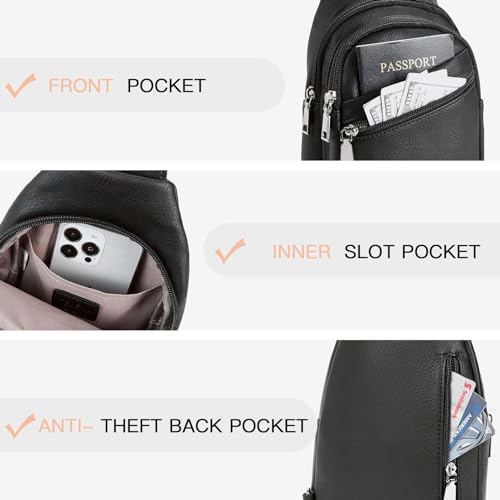 Telena Sling Bag for Women Crossbody Bags Purse for Women Vegan Leather Fanny Pack with Adjustable Strap Black - Image 4