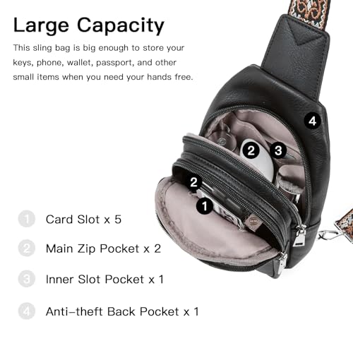 Telena Sling Bag for Women Crossbody Bags Purse for Women Vegan Leather Fanny Pack with Adjustable Strap Black - Image 3