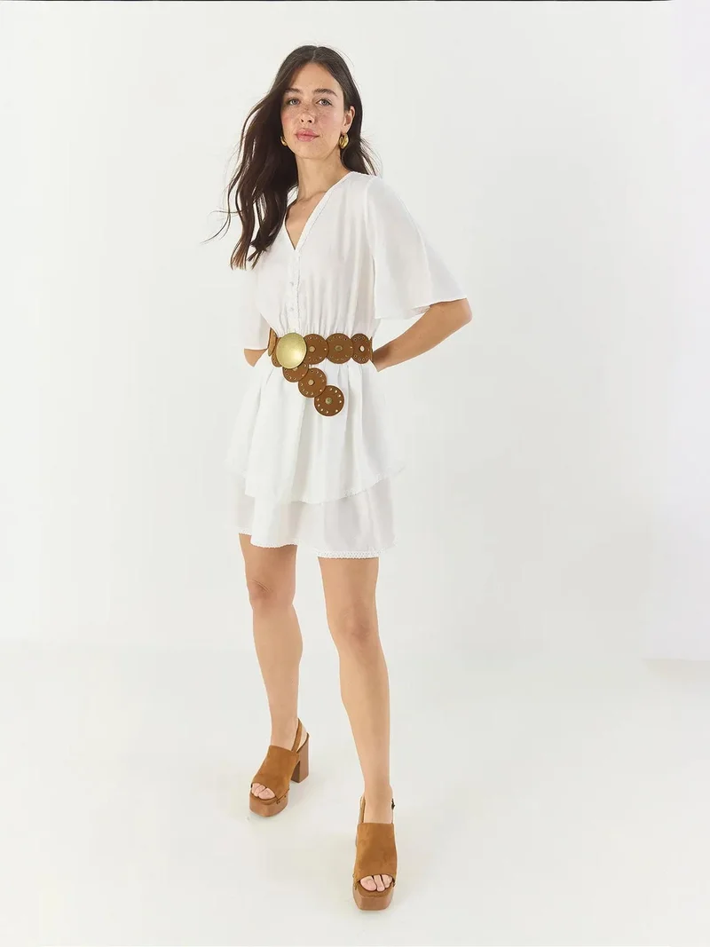 Bianco Lucci LUCCI V-Neck Lace Detail Mini Dress