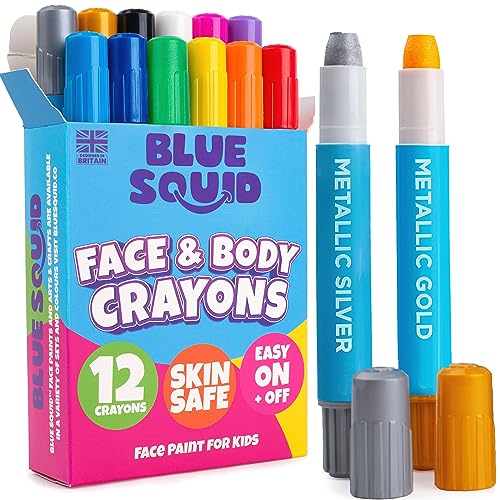 Blue Squid Face Paint Crayons - 12 Vibrant Colors Twistable & Washable Face Paint Sticks - Face Painting Kit for Kids Party, Halloween, Belly Painting Kit Pregnancy, Makeup Body Paints for Adults - Image 1