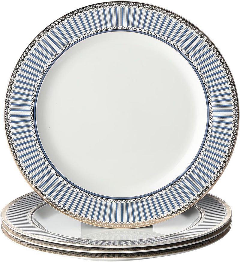 CwlwGO10 Inch Bone China Salad Plates Sets of 4 Modern Elegant Round Dishes Dessert Plate Set Dinnerware Dish Serving Plates for KitchenNot Suitable for Microwave - Image 1