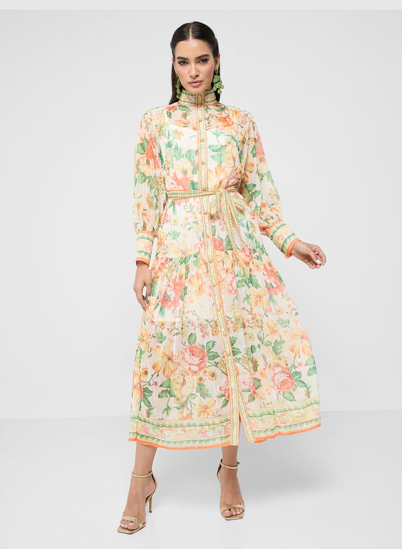 ELLA Floral Belted Midi Dress - Image 1