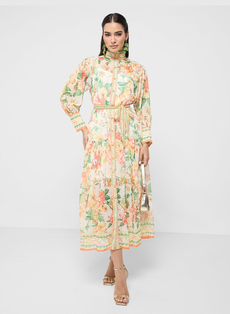 ELLA Floral Belted Midi Dress - Image 4