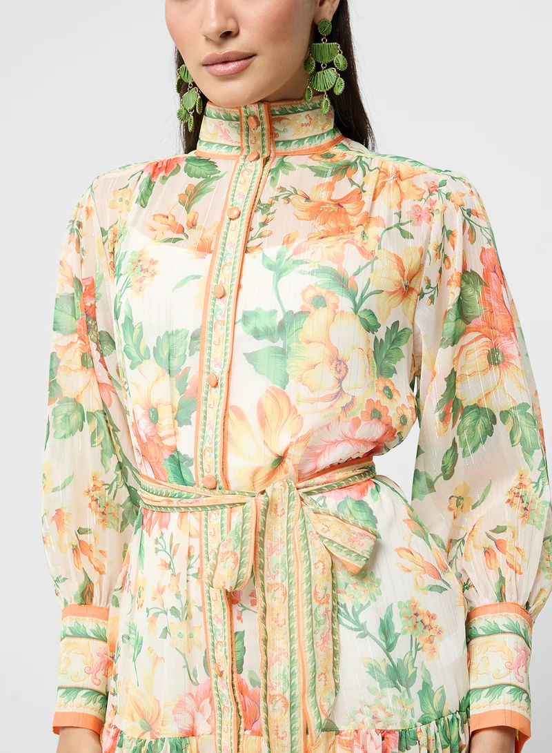 ELLA Floral Belted Midi Dress
