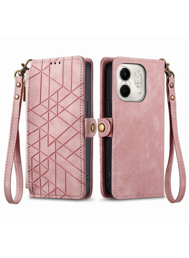 S-TOP Case For Infinix Smart 9 Geometric Zipper Wallet Side Buckle Leather Phone Case - Image 2