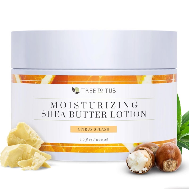 Tree to Tub Shea Body Butter for Dry Extremely Dry Sensitive Skin  Moisturizing Body Cream for Women  Men Hydrating Body Lotion Moisturizer wVitamin C Organic Cocoa Citrus Scent