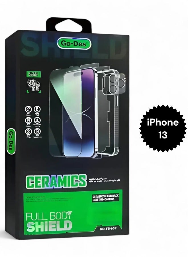 GO-DES Full Body Shield for iPhone 13, a protective case made of high-quality materials, protecting the screen with high definition HD, maximum protection against scratches and breakage - Image 1
