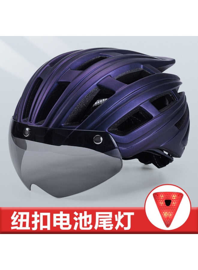 Matte-purple With Tail Light Magnetic Suction Goggles Adult Sports Bicycle Helmet With Tail Light Outdoor Race Road Riding Helmet