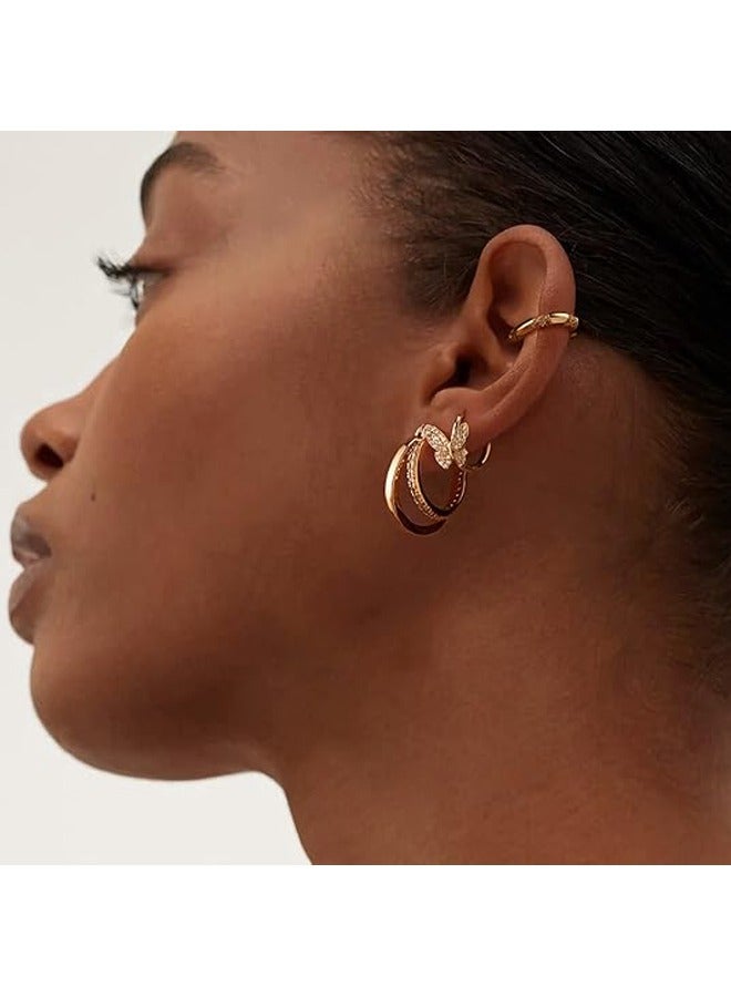 Mevecco Women Huggie Hoop Earrings Gold Ear Stud Cuff 14K Gold Filled Small Boho Beach Simple Delicate Handmade Hypoallergenic Jewelry Gift - Image 2