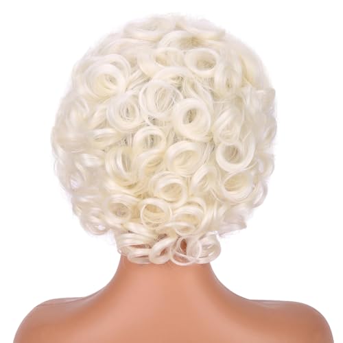 BERON Short Blonde Curly Wig Natural Platinum Blonde Wavy Wigs for Cosplay Costume Party Come with Wig Cap - Image 4