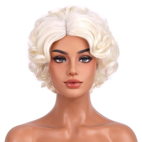 BERON Short Blonde Curly Wig Natural Platinum Blonde Wavy Wigs for Cosplay Costume Party Come with Wig Cap - Image 5