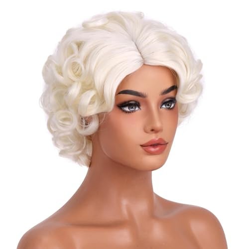 BERON Short Blonde Curly Wig Natural Platinum Blonde Wavy Wigs for Cosplay Costume Party Come with Wig Cap - Image 3
