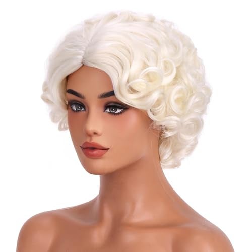 BERON Short Blonde Curly Wig Natural Platinum Blonde Wavy Wigs for Cosplay Costume Party Come with Wig Cap - Image 2
