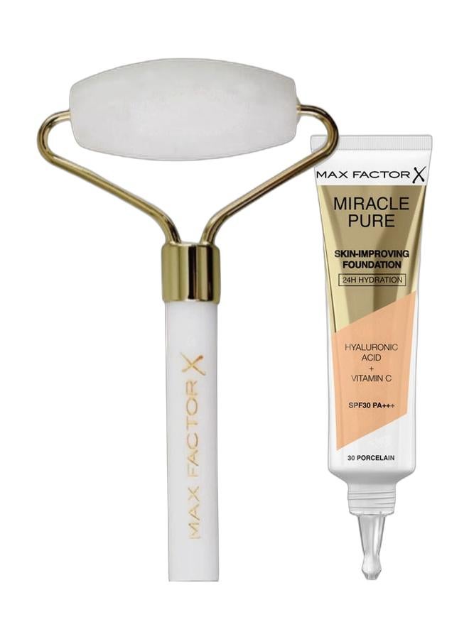Max Factor Miracle Pure Skin Improving Foundation 40 Light Ivory + Face Roller - Image 1