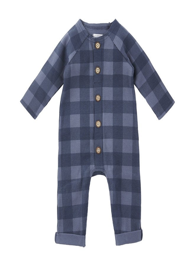 Mud Pie Baby Boys Boy Waffle Check Bodysuit, Blue, 3-6 Months, Blue, 3-6 Months US - Image 1