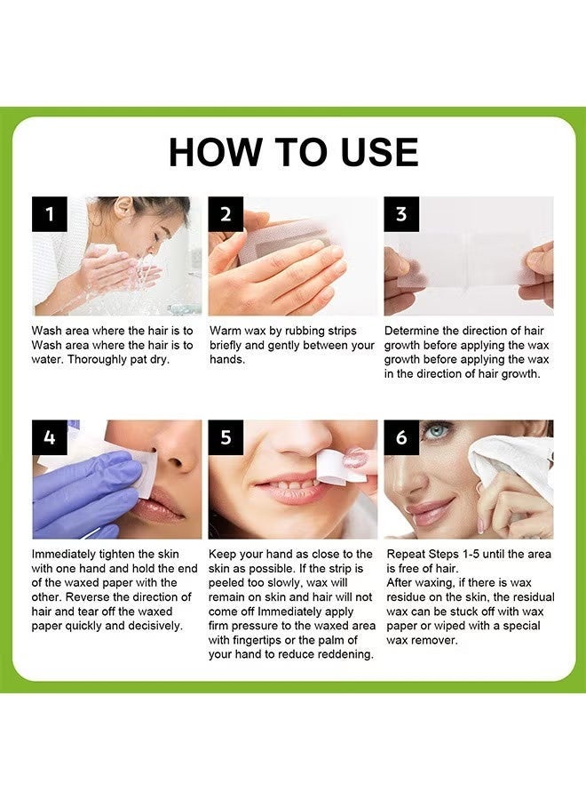 سوماكس 30 قطعة (4.5*سم) شرائح شمع لإزالة الشعر سريعة وفعالة للوجه والحواجب والشفة العليا والخدين وأداة إزالة الشعر مجموعة إزالة الشعر السريعة وغير المؤلمة مناسبة لجميع أنواع البشرة - Image 5