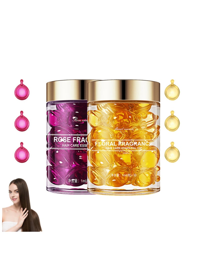 SYOSI Capsules for Hair Care, 2 Bottles 30PCS Hair Oil Serum, Moisturizing Anti Frizz Hair Break Repair Essential Oil for Hair Repair and Care, Improves Dryness and Frizz (Rose Red,Yellow)  - Image 1