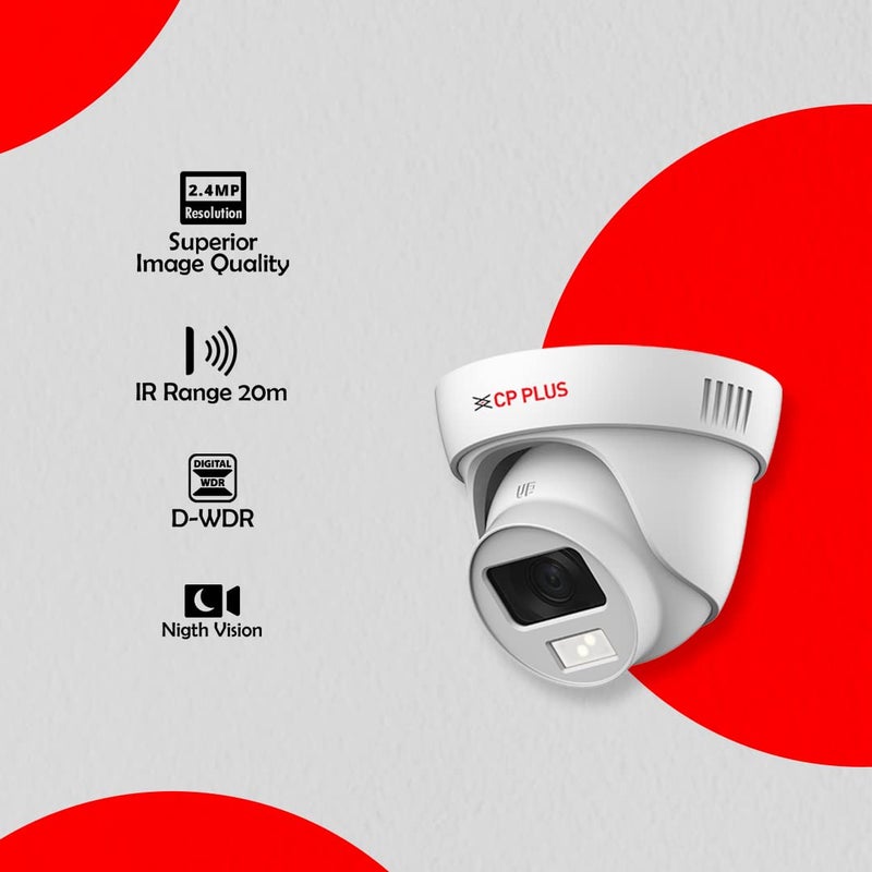 CP PLUS كاميرا أمان دائرية ملونة كاملة CP PLUS بدقة 2.4 ميجابكسل | عدسة ثابتة 3.6 مم | دعم النجوم الملونة الكاملة | أقصى 30 إطار في الثانية عند 2.4 ميجابكسل | نطاق الإضاءة 20 متر، IP67 - CP-GPC-DA24PL2-SE-0360 - Image 2