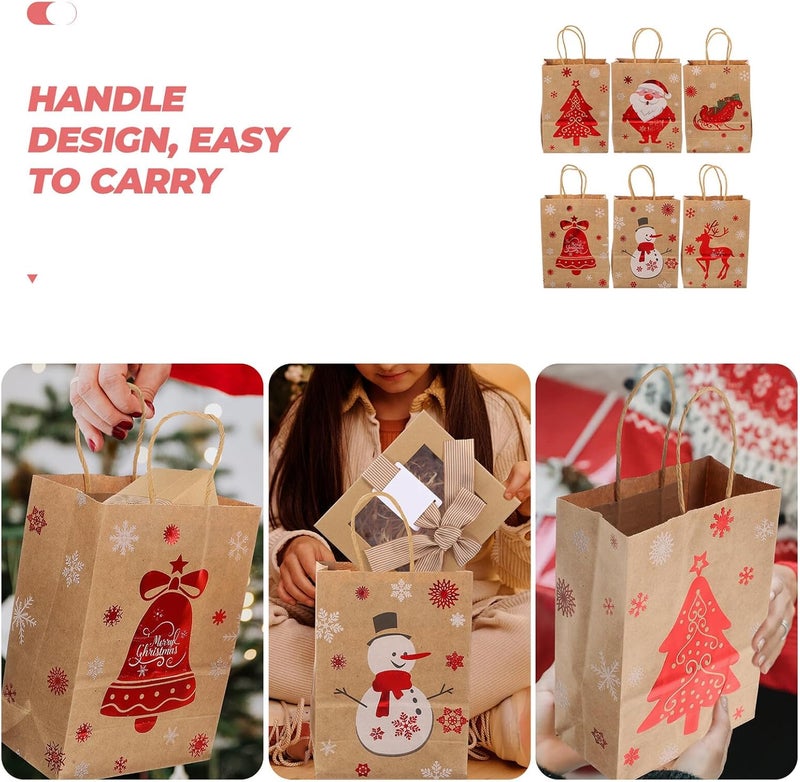 VICASKY 24pcs Christmas Kraft Paper Bags Medium Size Tote Wrapping Bags with Handles for Party Candy Presents and Holiday Favors Packaging - Image 3