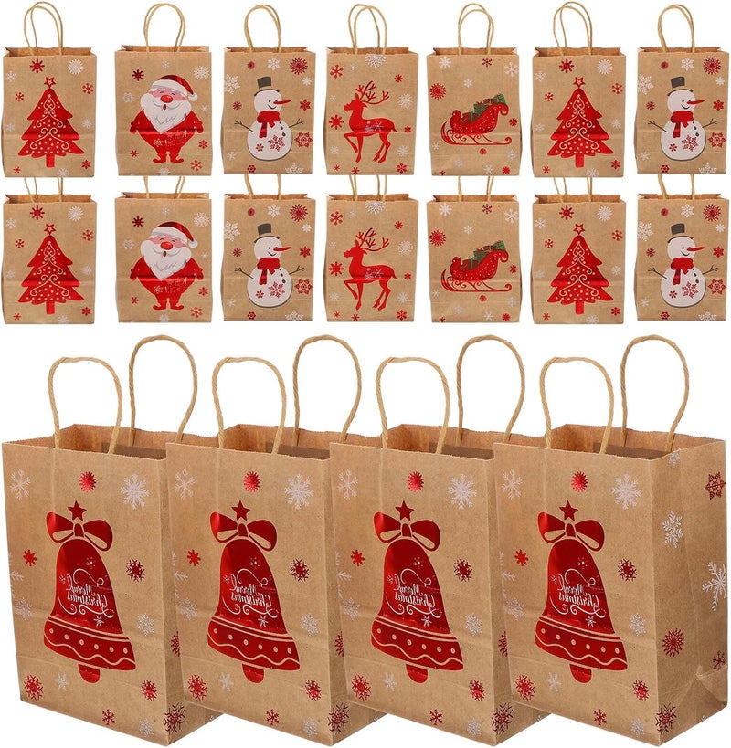 VICASKY 24pcs Christmas Kraft Paper Bags Medium Size Tote Wrapping Bags with Handles for Party Candy Presents and Holiday Favors Packaging - Image 1