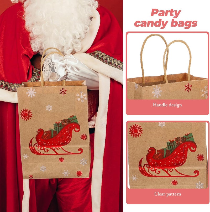 VICASKY 24pcs Christmas Kraft Paper Bags Medium Size Tote Wrapping Bags with Handles for Party Candy Presents and Holiday Favors Packaging - Image 5