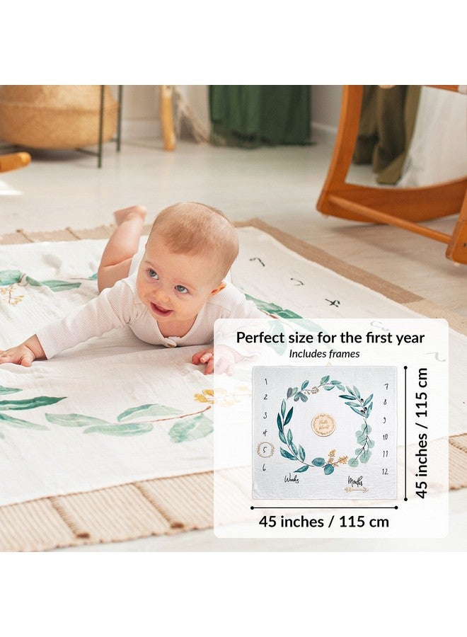 ODOXIA Baby Milestone Blanket Cotton Muslin Blanket Monthly Milestone Blanket For Baby Boy Or Girl Unisex Newborn Baby Shower Present For New Mums Flowers & Leaves Theme Includes Wooden Frames - Image 5