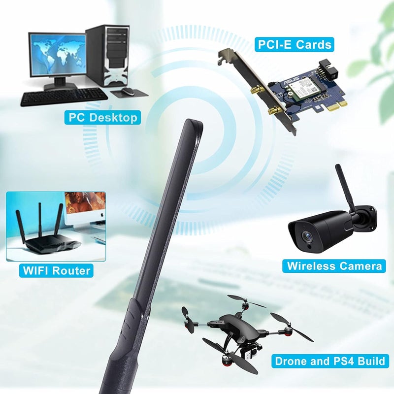 BINGFU WiFi Antenna Aerial 8dBi Dual-Band 2.4G 5G 5.8G Aerial with MIMO RP-SMA Male Connector for SUS TP-Link Fenvi Rosewill Gigabyte Wireless Router Mini PCI Express PCIE Network Card Security Camera - Image 3