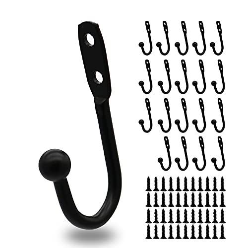 BERYLER 20PCS Small Black Coat Hooks, 1x2Inches, Heavy Duty, for Hanging Clothes, Hats, Bags, Scarfs, Keys, Screws Included - Image 1