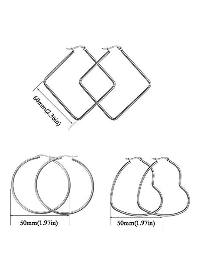 Women's 3 Pair Surgical Stainless Steel Hoop Earrings Set 50mm Round 60mm Square 50mm Love Diameter, Metal  - Image 3