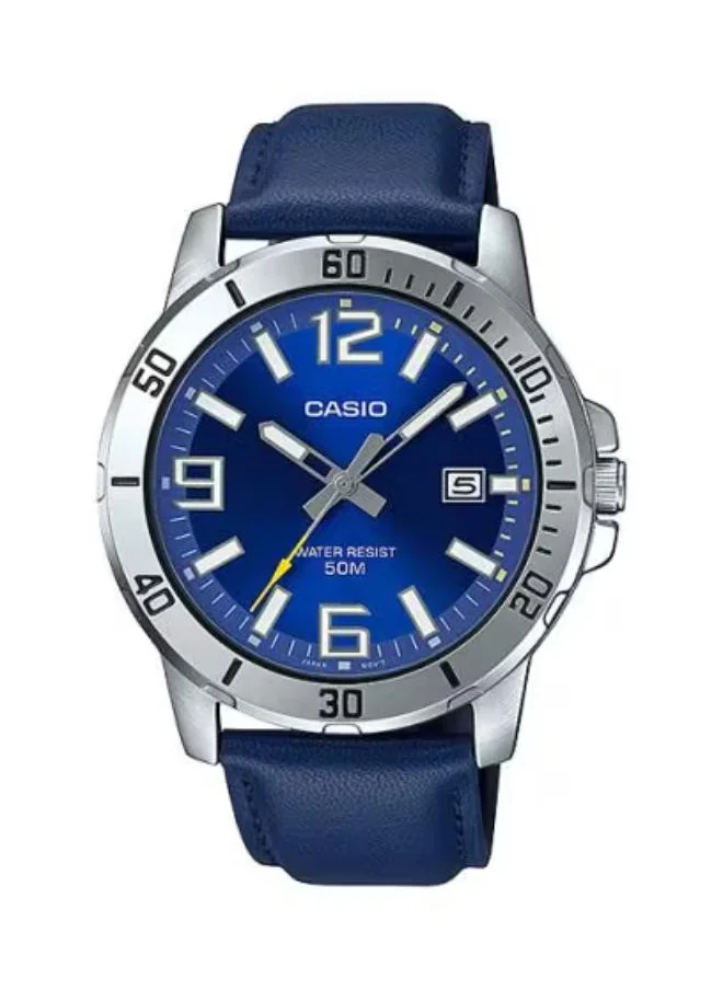CASIO Men's Analog Display Watch With Blue Leather Strap - MTP-VD01L-2BVUDF
