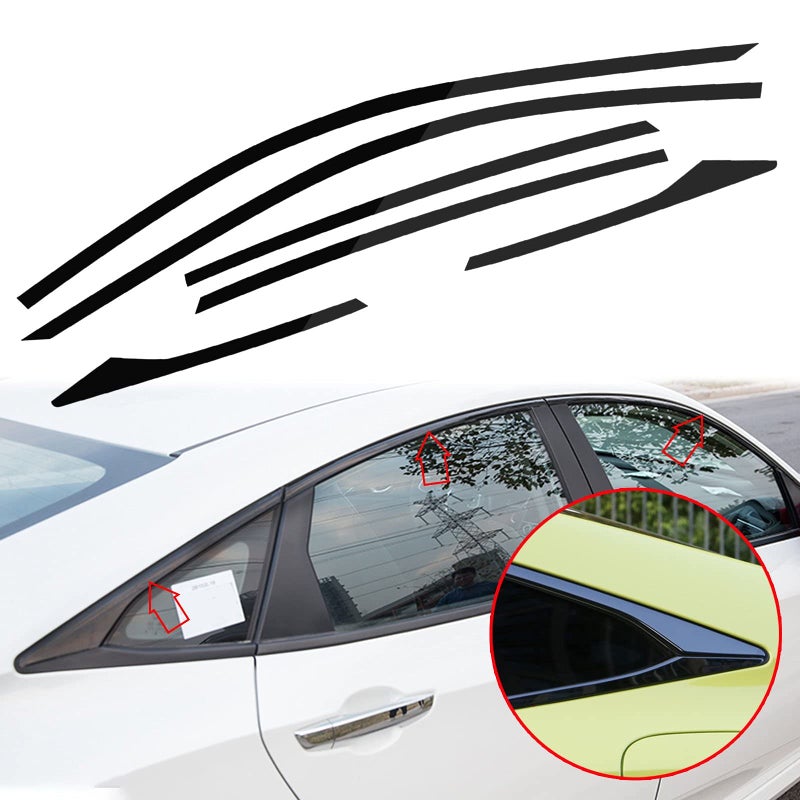 x xotic tech Chrome Delete Blackout Vinyl Overlay Car Door Window Edge Trim Sticker Accessories Compatible with Honda Civic Sedan 2016-2021 (Glossy Black) - Image 1