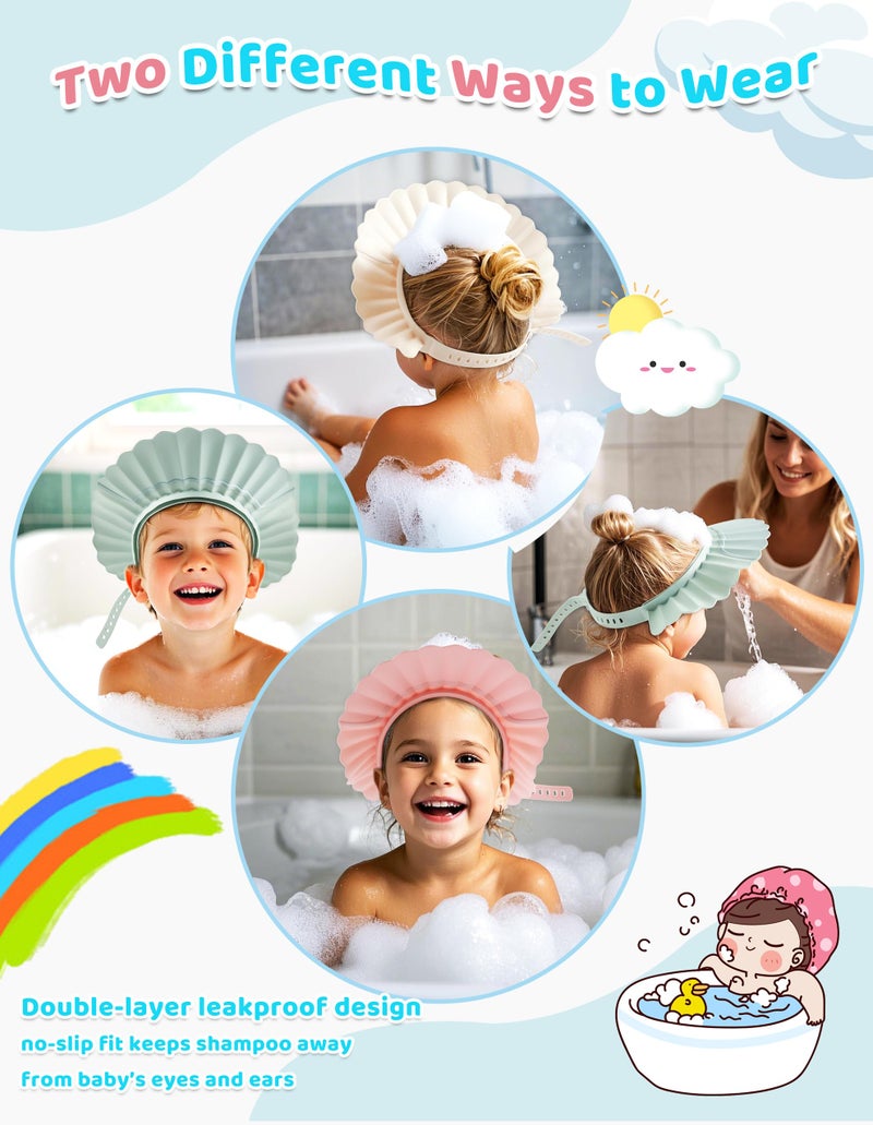 FUSACONY Kids Shower Cap, Baby Hair Washing Shield, Bath Visor for Toddlers, Bathing Head Face Eye Ear Protector, Air Cushioned Shampoo Caps with 20-Size Adjustment for 6Month+ to Adult (Blue) - Image 2